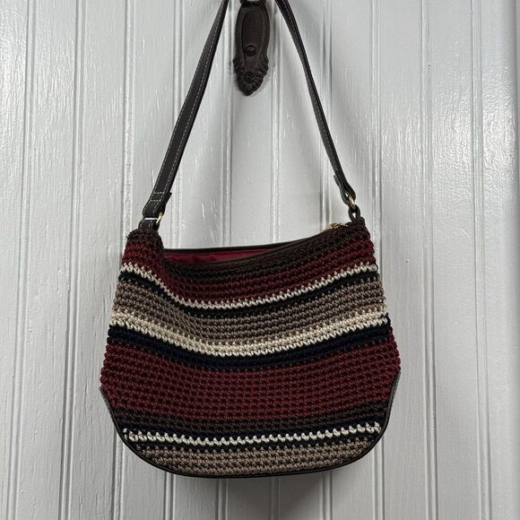 The Sak Crochet Multi Color Striped Bag small Hobo Boho shoulder inside pocket - Picture 1 of 16